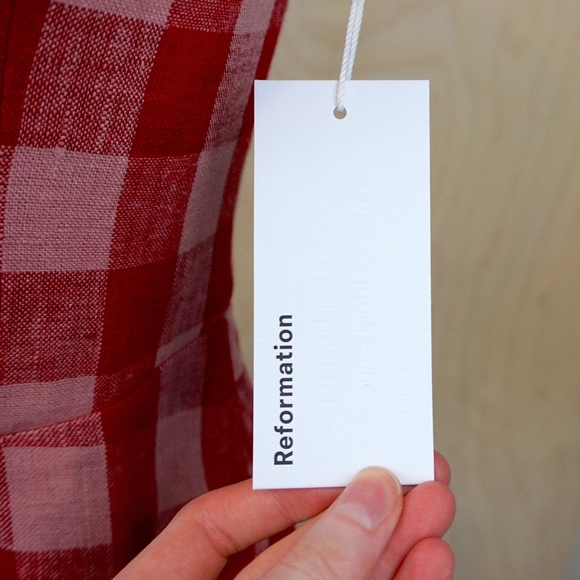 NWT Reformation "Huckleberry" Linen Dress in "Concha Check" - Picture 11 of 11